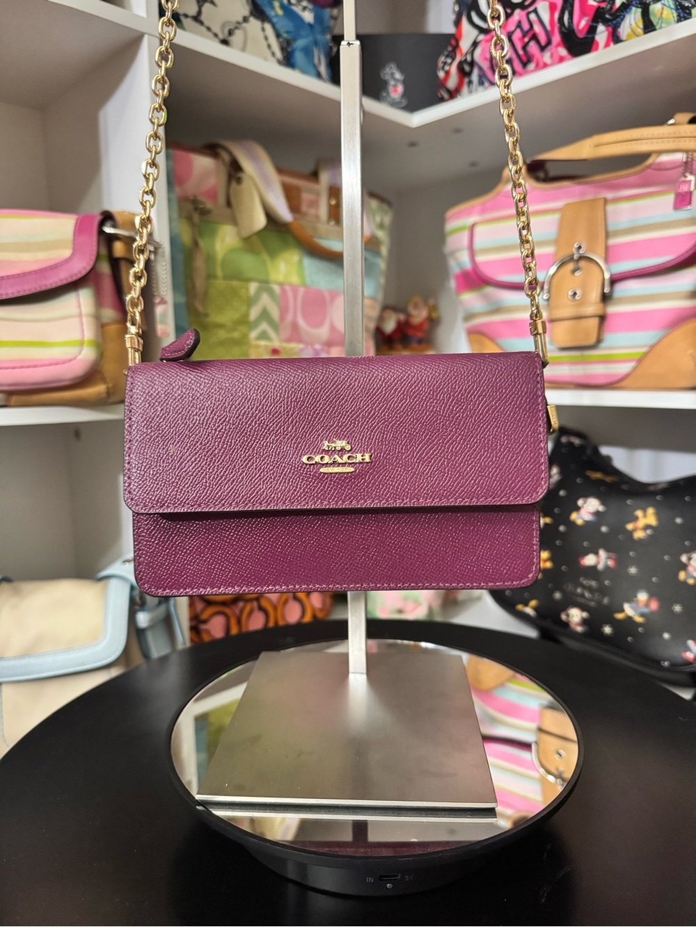 Coach Plum Pebbled Leather Chain Crossbody